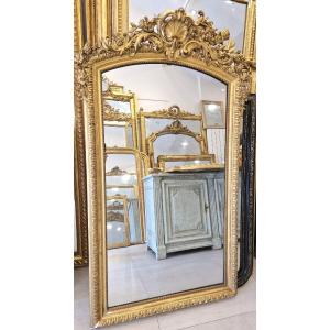 Miroir Napoleon III  glace décor coquille flambeau 92*172cm