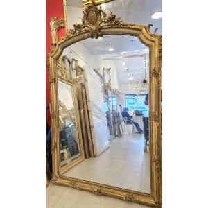 Large glace Louis XV miroir décor fleurs écusson 120*185cm