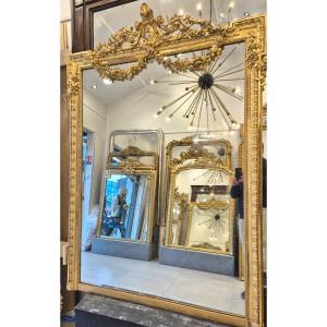 Très large miroir ancien guirlandes glace de cheminée  132*190cm