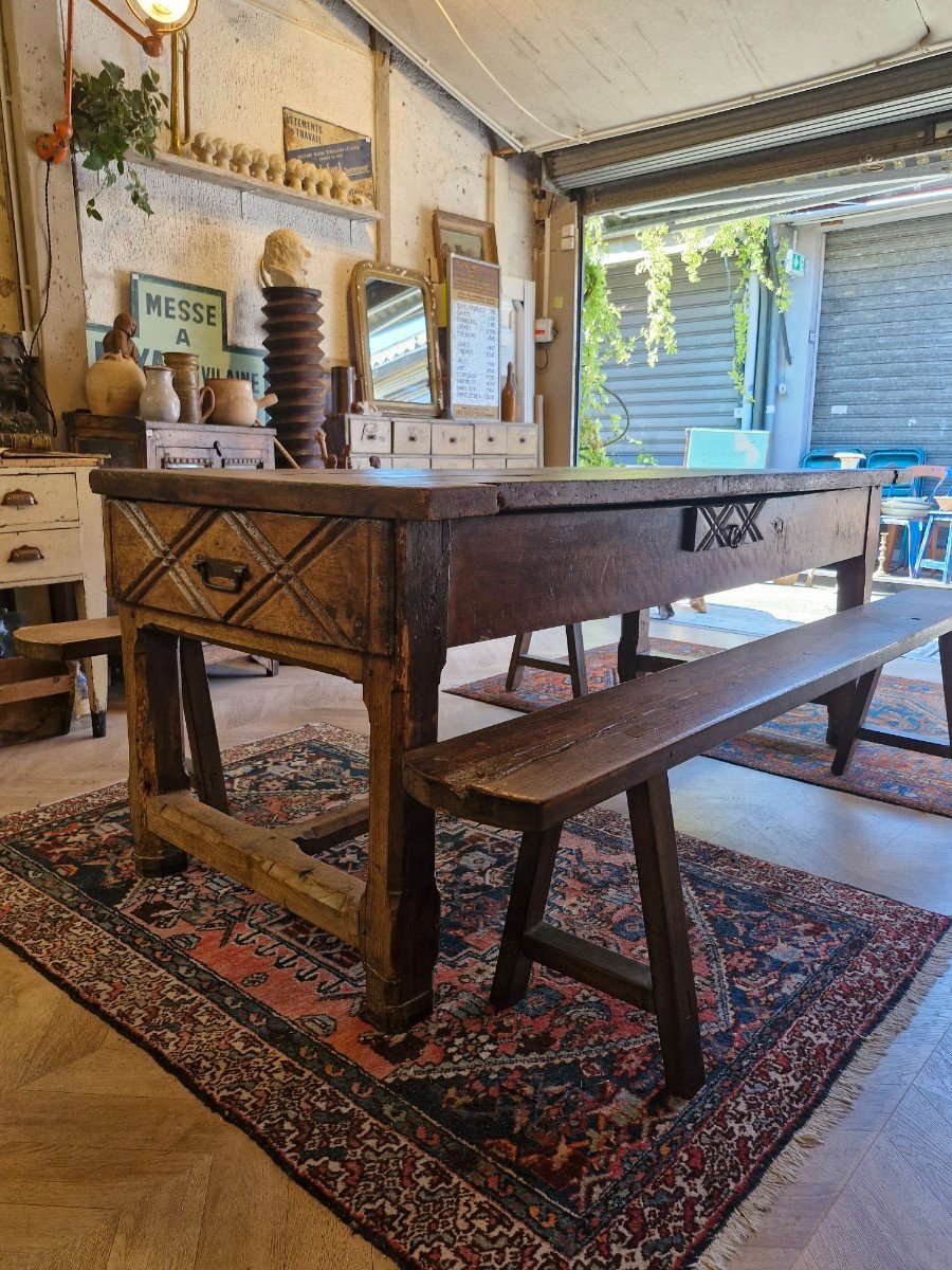 Table De Ferme Et Ses Deux Bancs En Chêne-photo-3