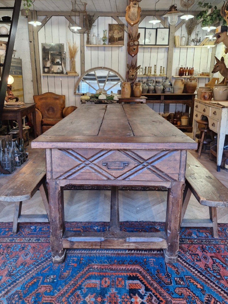 Table De Ferme Et Ses Deux Bancs En Chêne-photo-4