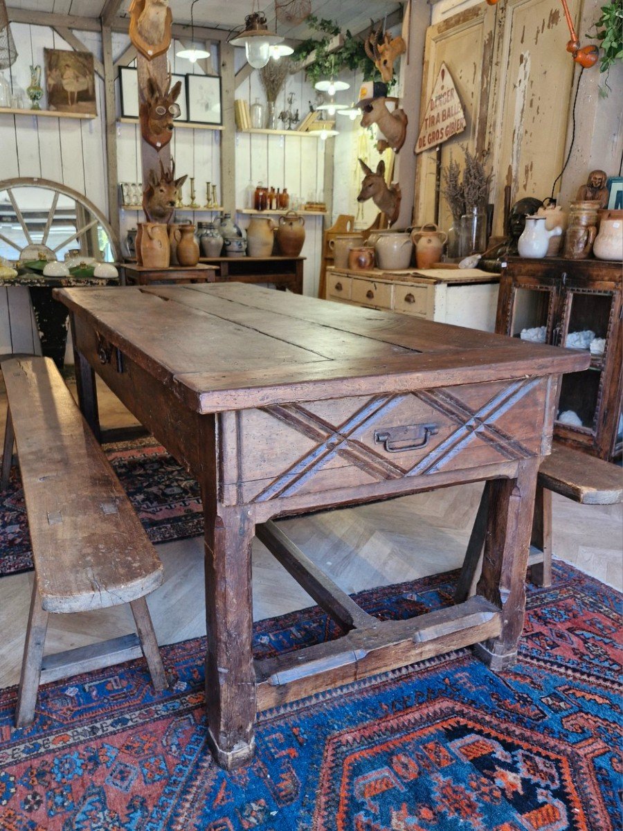 Table De Ferme Et Ses Deux Bancs En Chêne