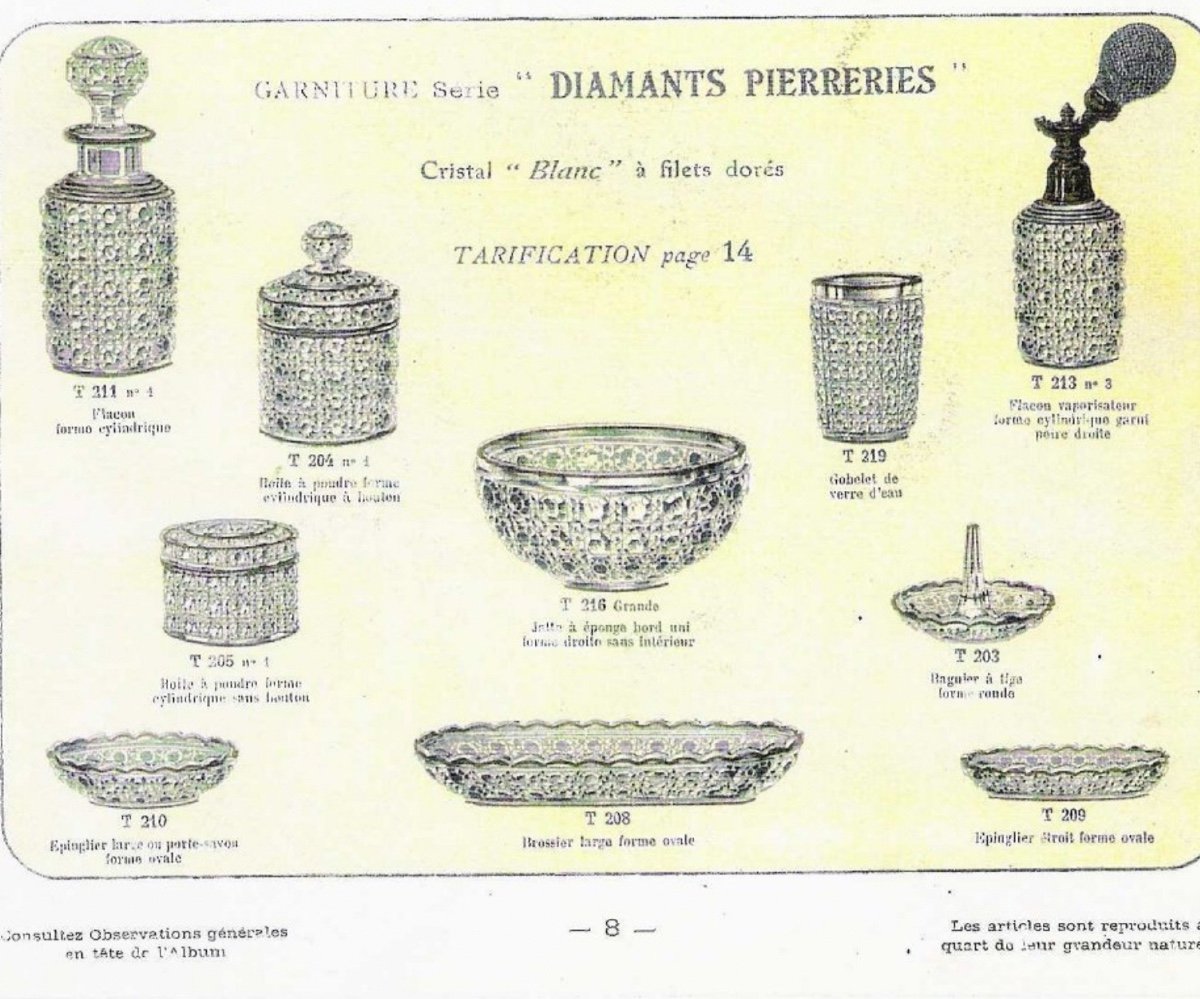 Baccarat Garniture De Toilette Diamants Pierreries Filets Dorés-photo-1