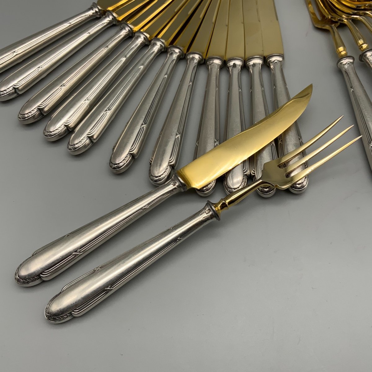 12 Silver Metal And Gold Metal Dessert Cutlery Wmf-photo-2