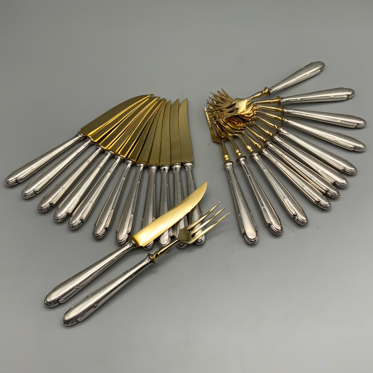 12 Silver Metal And Gold Metal Dessert Cutlery Wmf