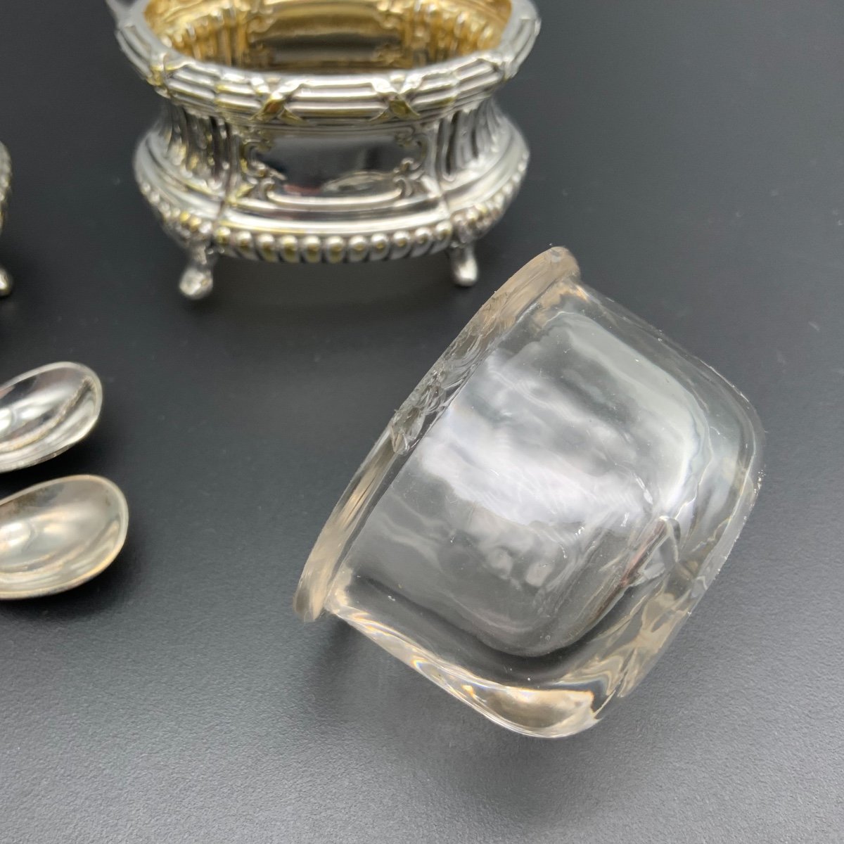 Pair Of Silver Metal Salt Cellars-photo-3