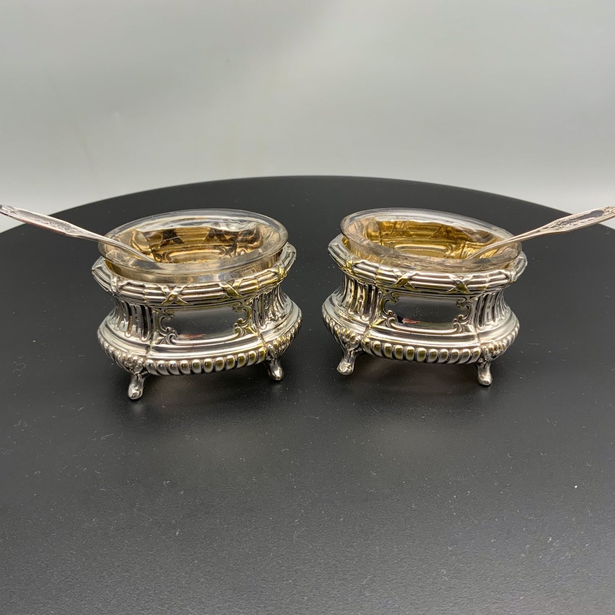 Pair Of Silver Metal Salt Cellars