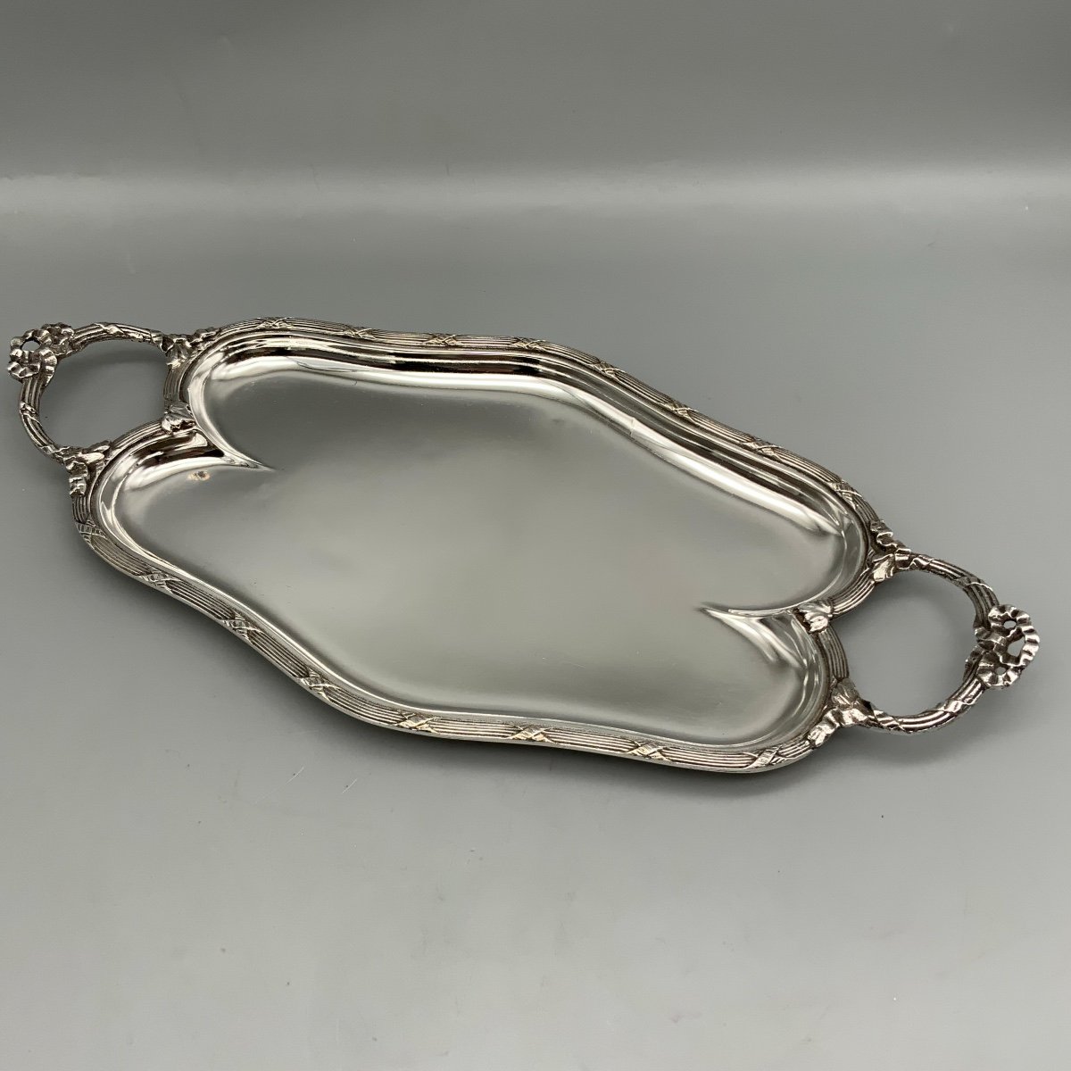 Silver Metal Crossed Ribbons Tray 