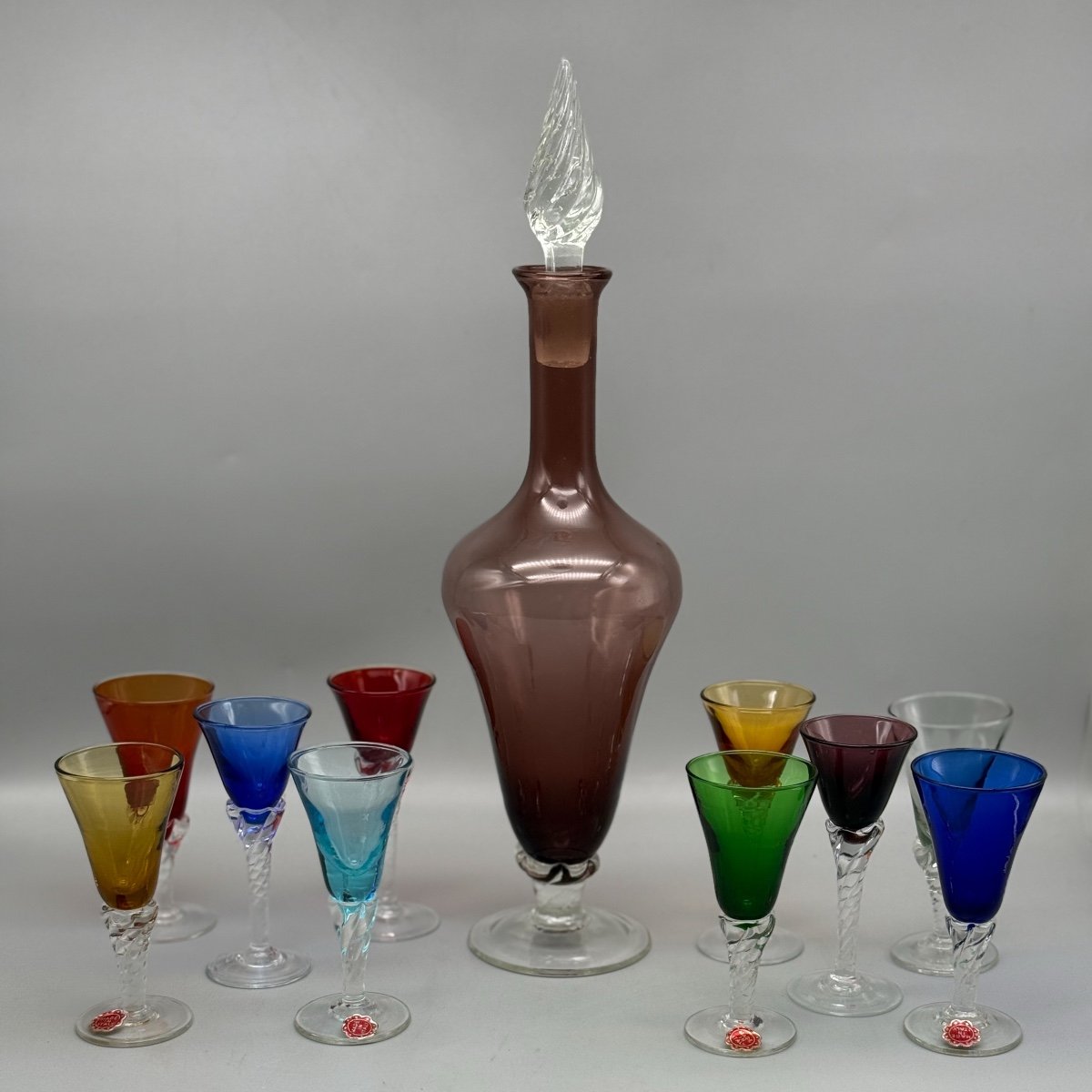 Murano Service à Liqueur En Verre Polychrome 