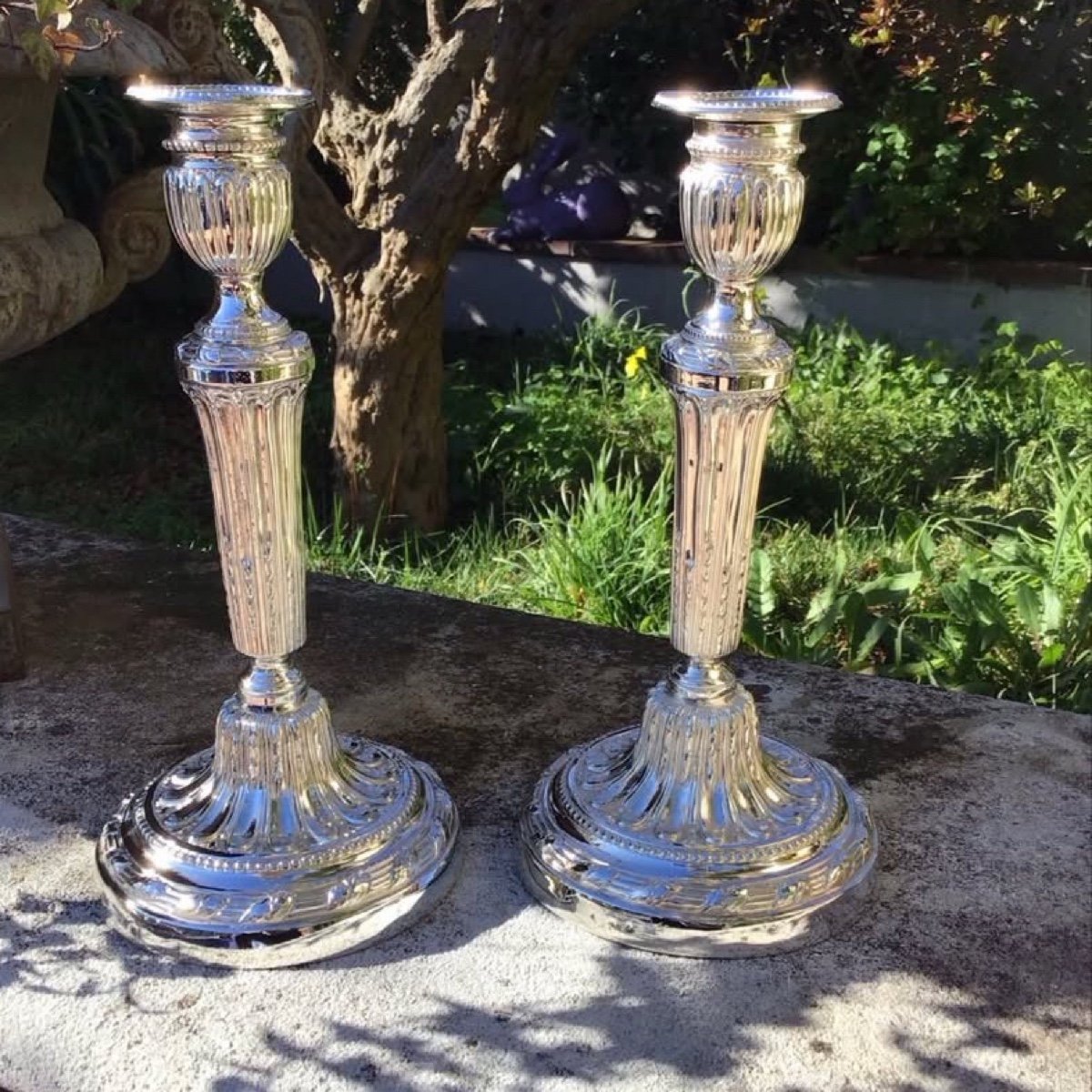 Pair Of 19th Century Silver-plated Bronze Candlesticks 