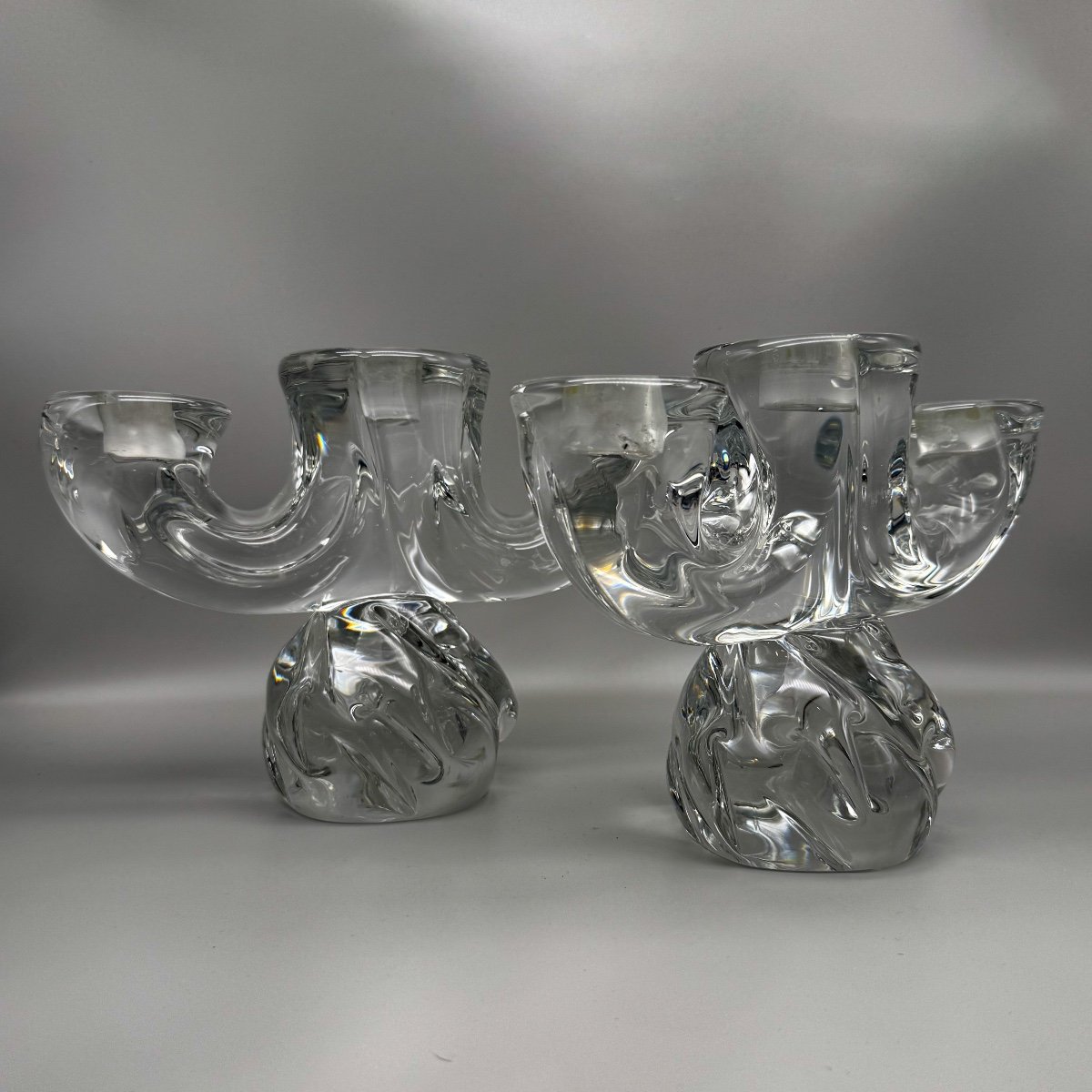 Daum Paire De Bougeoirs Cristal