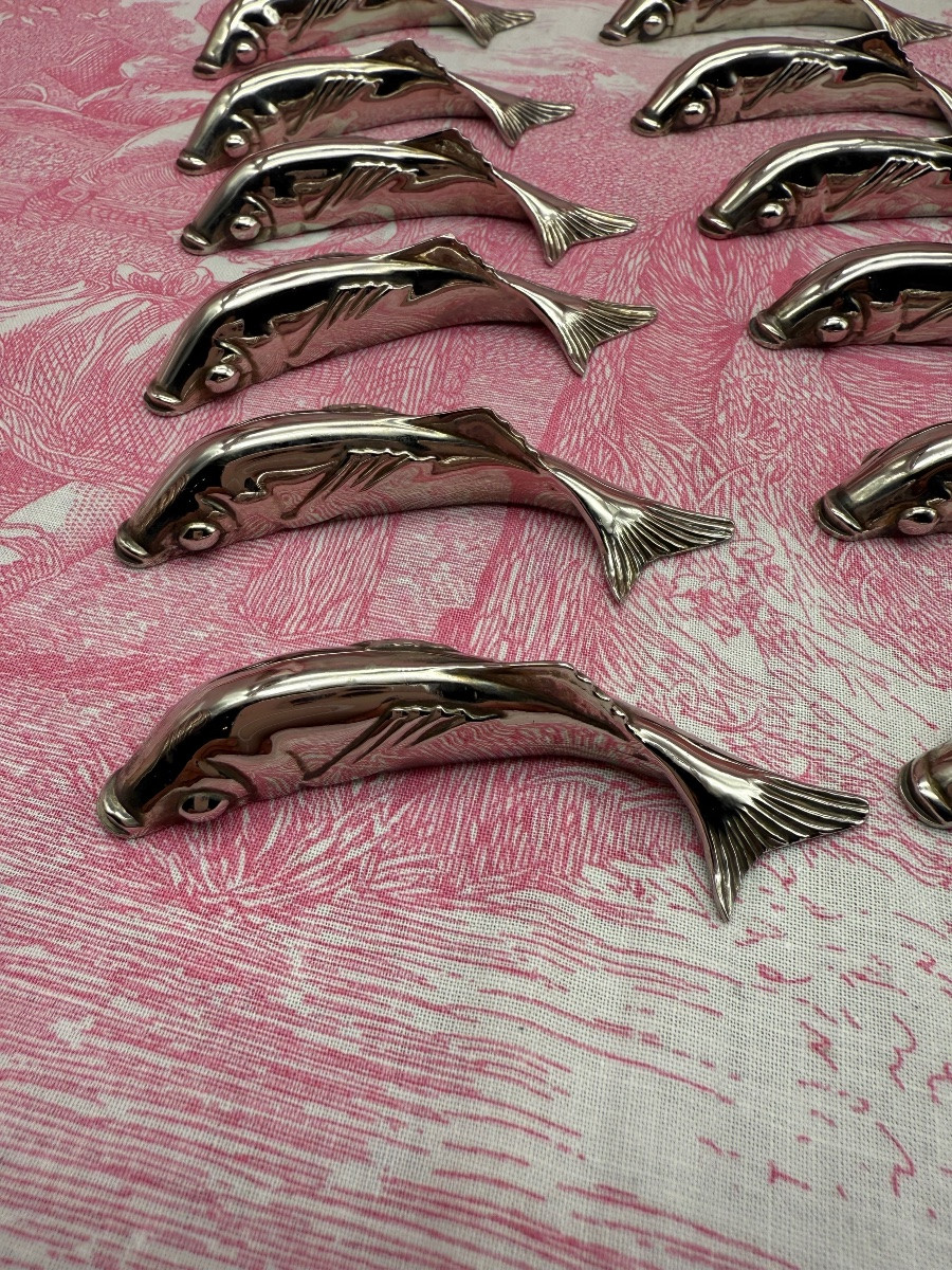 12 Silver Metal Fish Knife Rests -photo-4
