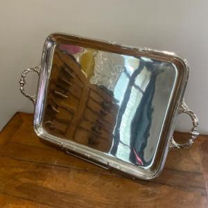 Silver Metal Tray With Crossed Ribbons