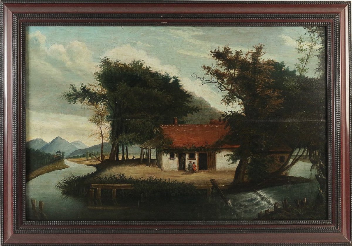 The House By The River Flemish School Of The 18th-century Oil On Panel-photo-5