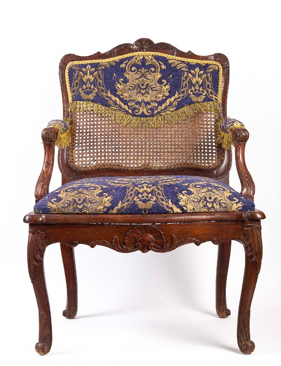 French Régence Period Hand- Carved Wood And Caned Armchair Circa 1720-photo-5