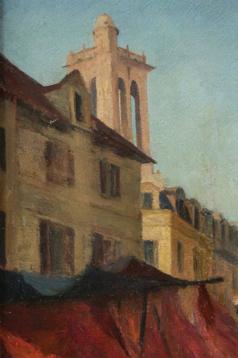 Albert Dagnaux Oil On Canvas Market Day On The Town Hall Square Of Mantes La Jolie Circa 1900-photo-4