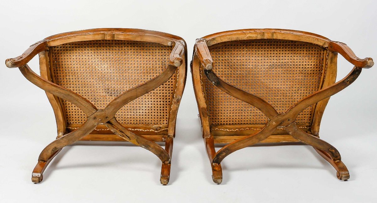 Pair Of French Regence-period Beech Cane-back Armchairs Circa 1715-1723-photo-5