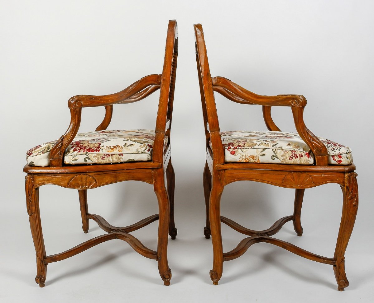 Pair Of French Regence-period Beech Cane-back Armchairs Circa 1715-1723-photo-7