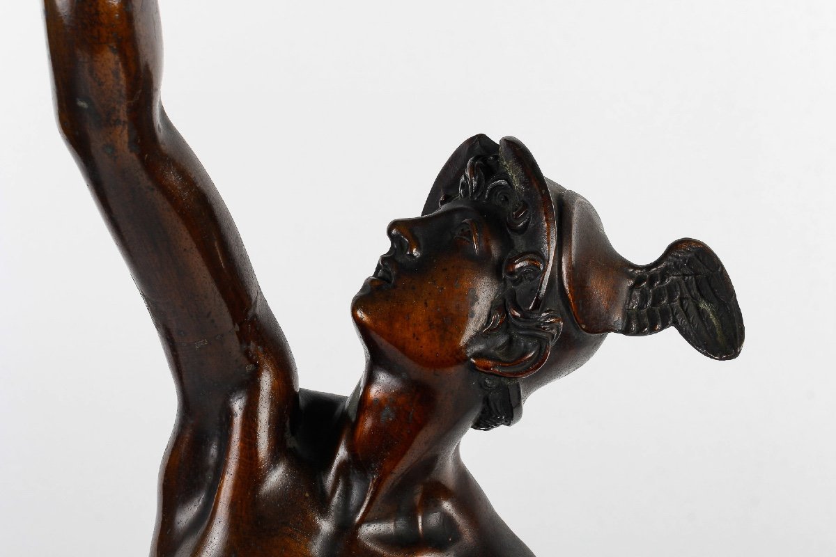 Flying Mercury After Giambologna - 19th Century Bronze With Brown Patina-photo-3