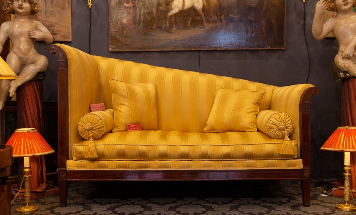 Large Mahogany And Mahogany Veneered Sofa Or Paumier From The French Empire Period Circa 1810-photo-1