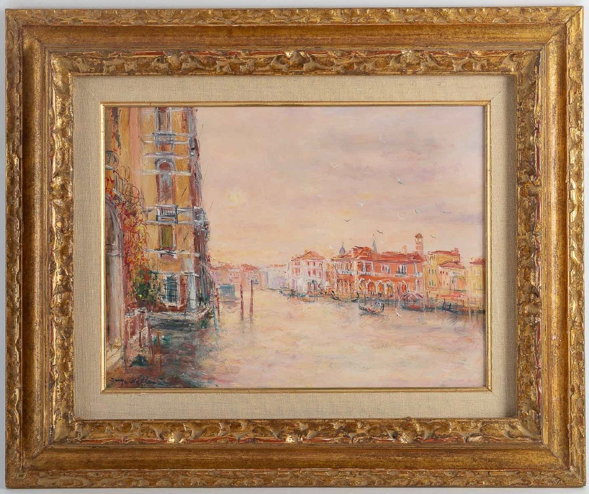 Serge Belloni “the Painter Of Paris” - Dawn Over Venice Oil On Panel Circa 1970