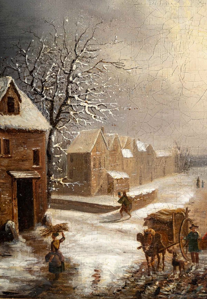 Louis-claude Malbranche (1790-1838) Scene Of Country Life Under The Snow Oil On Canvas-photo-4