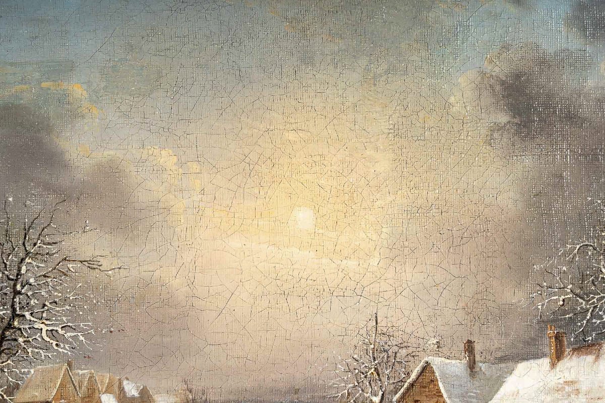 Louis-claude Malbranche (1790-1838) Scene Of Country Life Under The Snow Oil On Canvas-photo-2