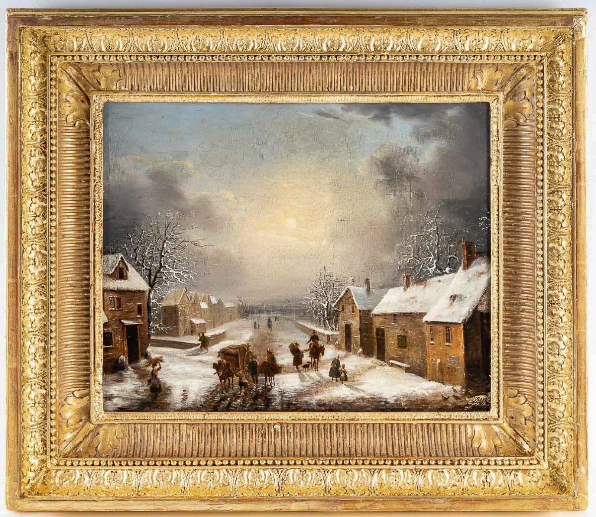 Louis-claude Malbranche (1790-1838) Scene Of Country Life Under The Snow Oil On Canvas-photo-5