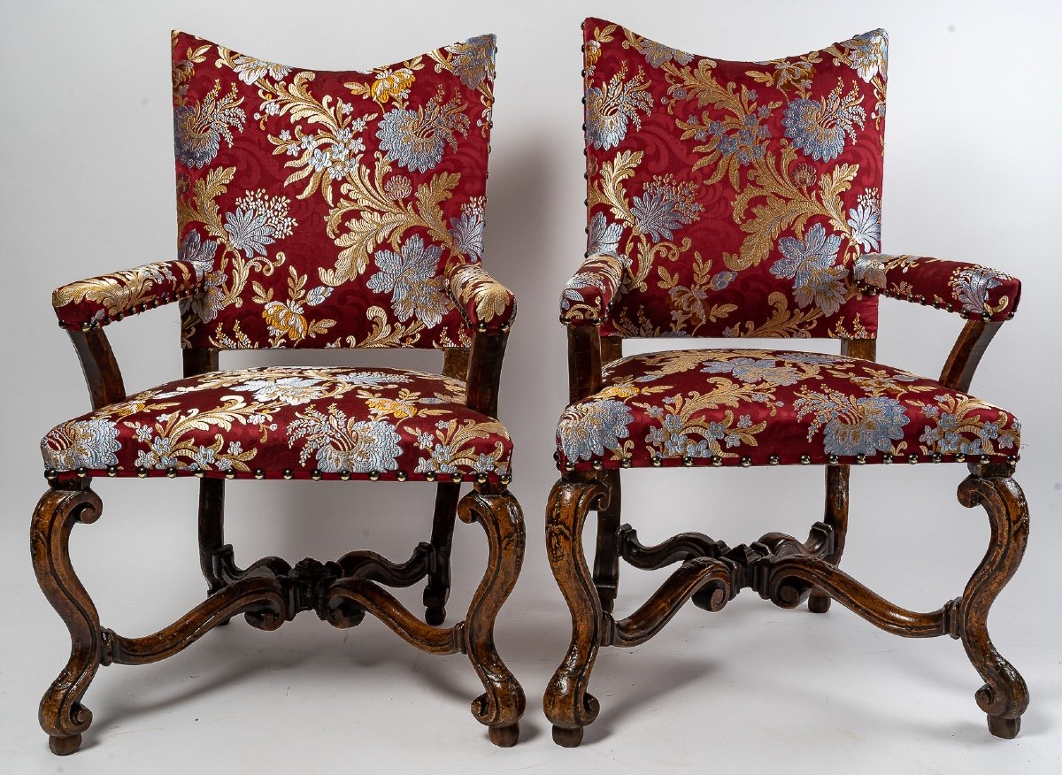 Pair Of Molded And Carved Walnut Armchairs To Style The Hair Italy Early 18th Century-photo-7