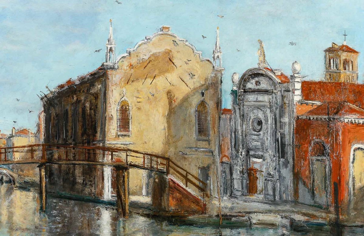 Serge Belloni Le Peintre De Paris (1925—2005) - Promenade Dans Venise Huile Sur Toile Vers 1960-photo-5