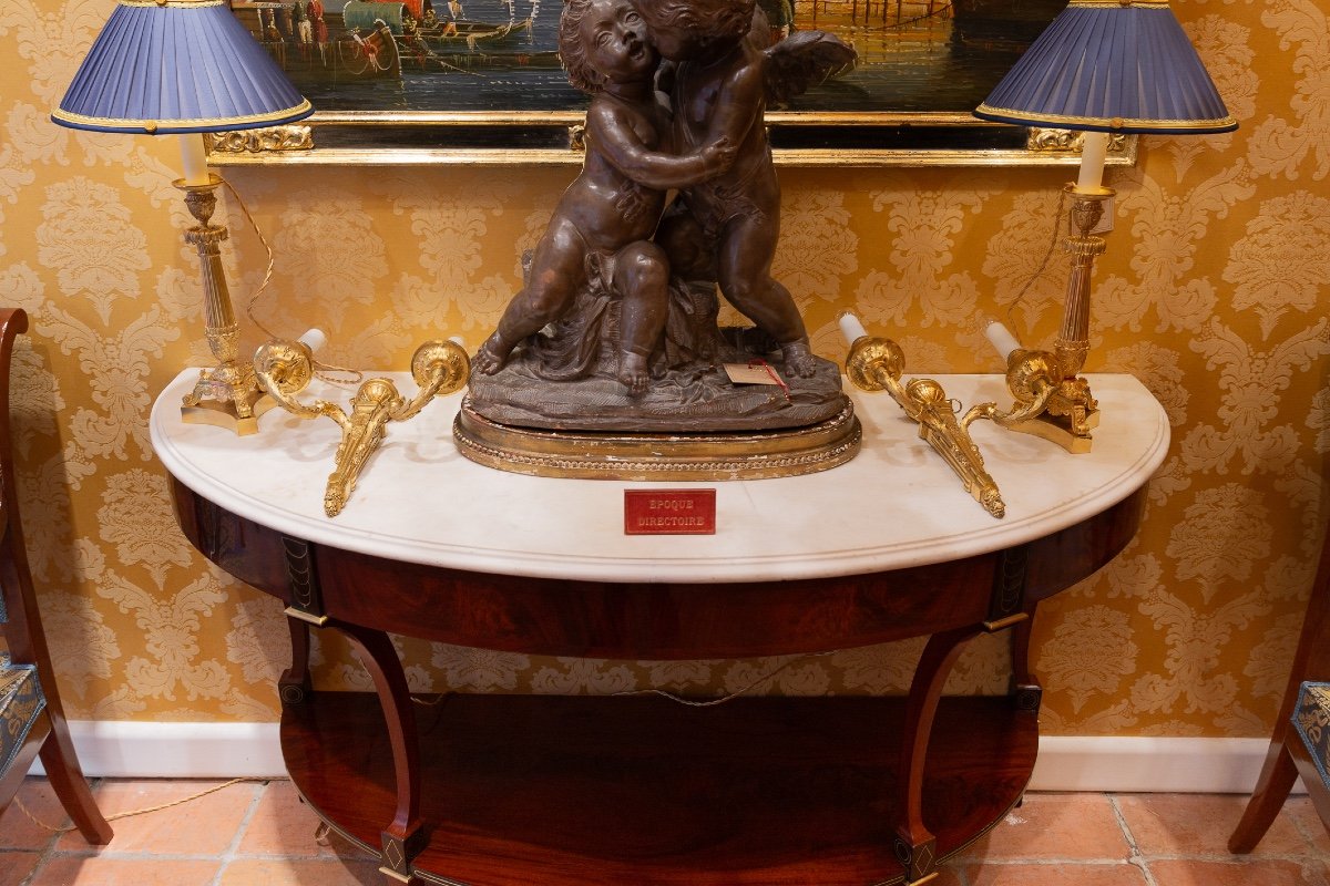 Jean-joseph Chapuis (1765-1864) Mahogany And White Marble Half-moon Console Directoire Period-photo-2