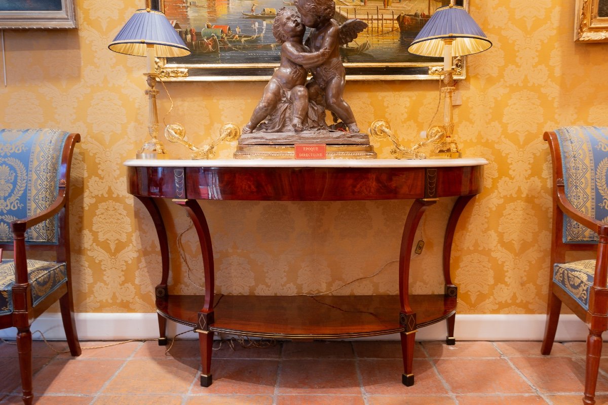 Jean-joseph Chapuis (1765-1864) Mahogany And White Marble Half-moon Console Directoire Period-photo-4