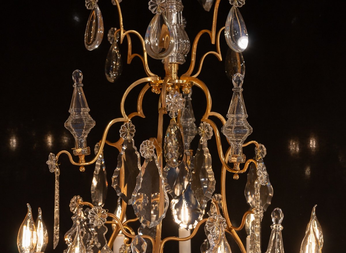 Baccarat Large Louis XV Style Chandelier In Gilt Bronze With Cut Crystal Decoration Circa 1880-photo-3