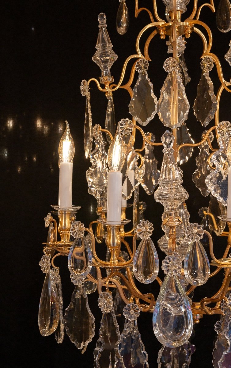 Baccarat Large Louis XV Style Chandelier In Gilt Bronze With Cut Crystal Decoration Circa 1880-photo-4