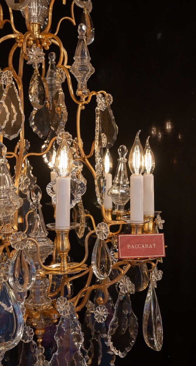 Baccarat Large Louis XV Style Chandelier In Gilt Bronze With Cut Crystal Decoration Circa 1880-photo-2