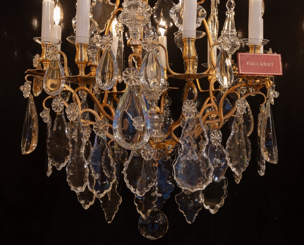 Baccarat Large Louis XV Style Chandelier In Gilt Bronze With Cut Crystal Decoration Circa 1880-photo-3