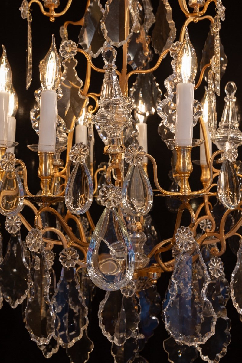 Baccarat Large Louis XV Style Chandelier In Gilt Bronze With Cut Crystal Decoration Circa 1880-photo-5