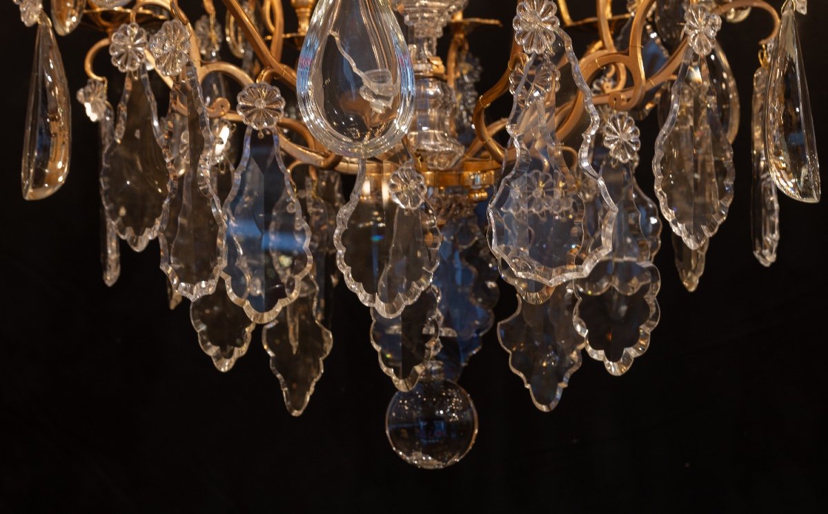 Baccarat Large Louis XV Style Chandelier In Gilt Bronze With Cut Crystal Decoration Circa 1880-photo-6