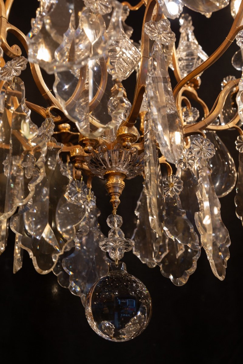 Baccarat Large Louis XV Style Chandelier In Gilt Bronze With Cut Crystal Decoration Circa 1880-photo-7