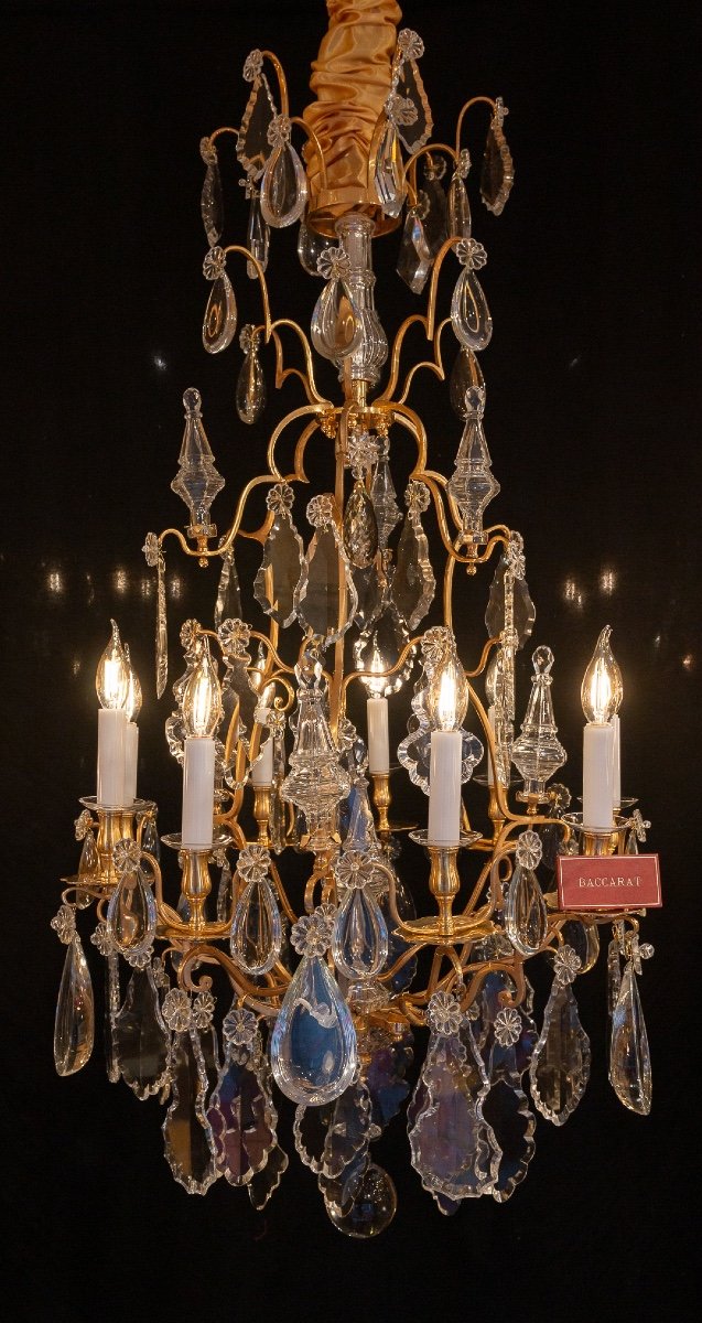 Baccarat Large Louis XV Style Chandelier In Gilt Bronze With Cut Crystal Decoration Circa 1880-photo-8