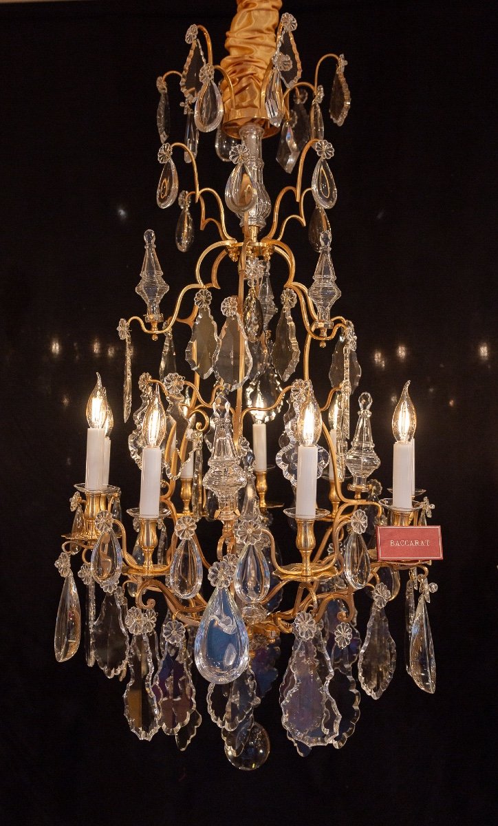 Baccarat Large Louis XV Style Chandelier In Gilt Bronze With Cut Crystal Decoration Circa 1880