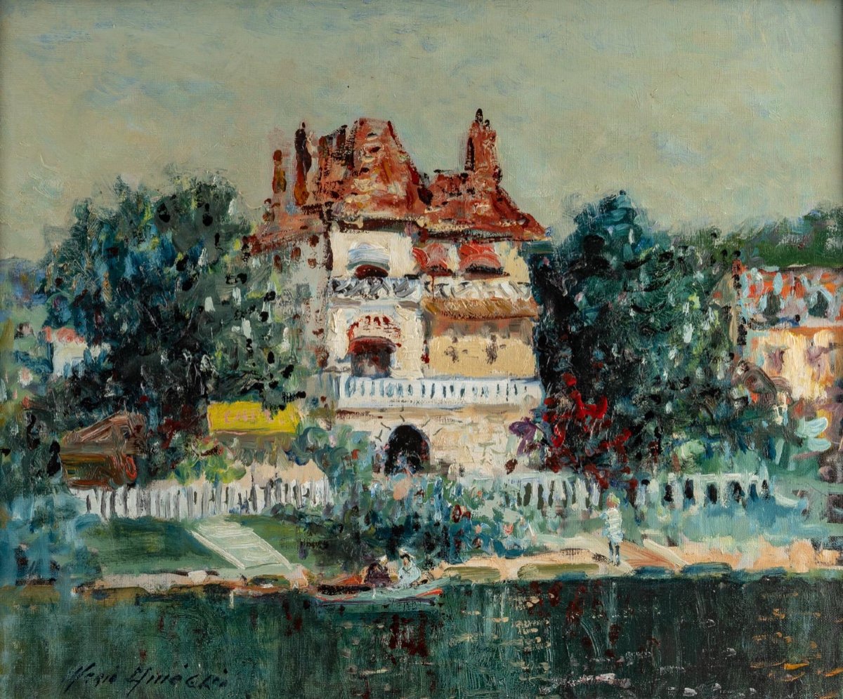 Mério Ameglio (1897-1970) Bords De Marne Oil On Canvas Circa 1963-photo-2