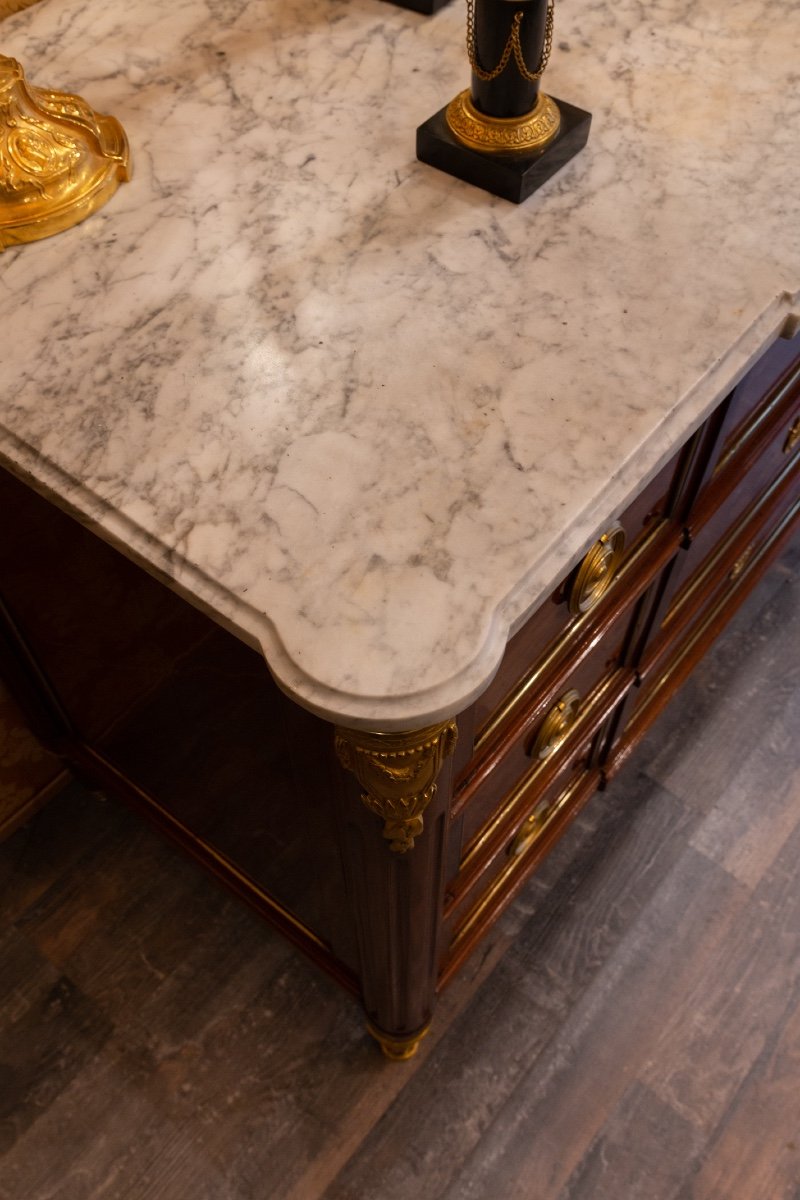 Louis XVI Period Mahogany Commode With White Marble Top, Stamped By Martin Ohneberg-photo-4