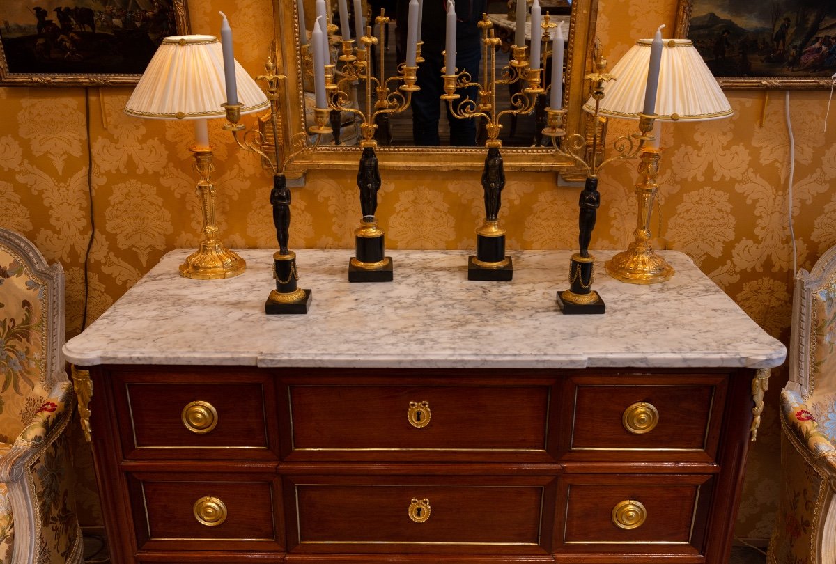 Louis XVI Period Mahogany Commode With White Marble Top, Stamped By Martin Ohneberg-photo-1