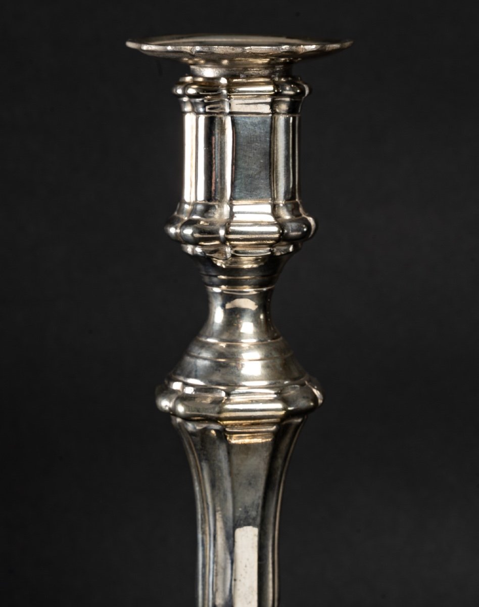 Pair Of Silver-plated Bronze Candlesticks With Cut-off Shafts Régence Period Circa 1720-photo-2