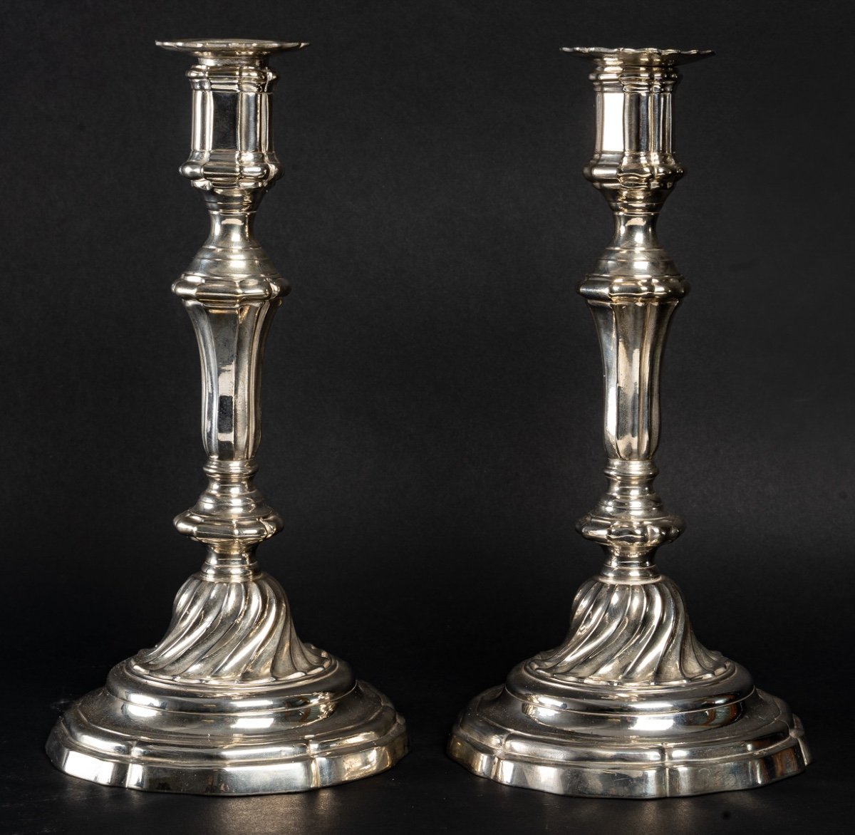 Pair Of Silver-plated Bronze Candlesticks With Cut-off Shafts Régence Period Circa 1720