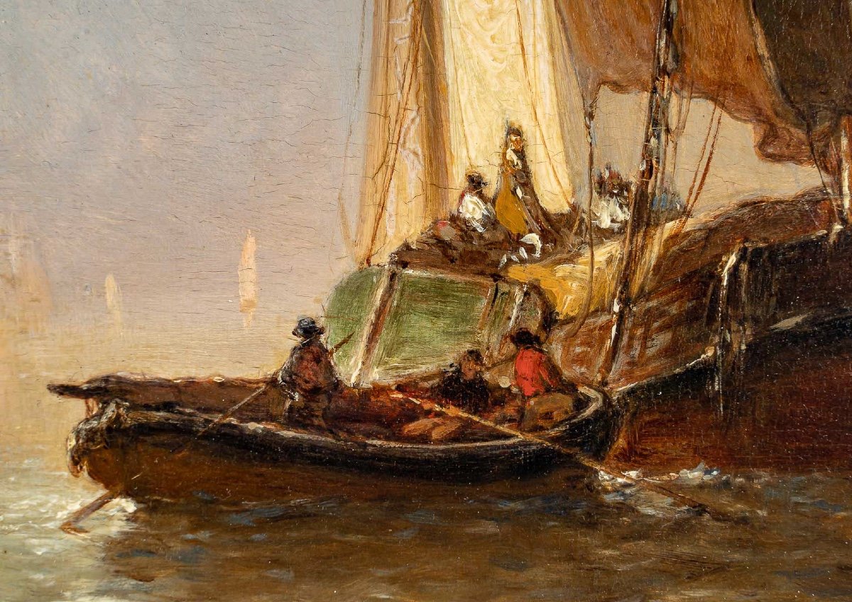 The Tuna Boatmen Oil On Mahogany Panel Circa 1864 Signed By Paul Jean Clays (1817-1900)-photo-4