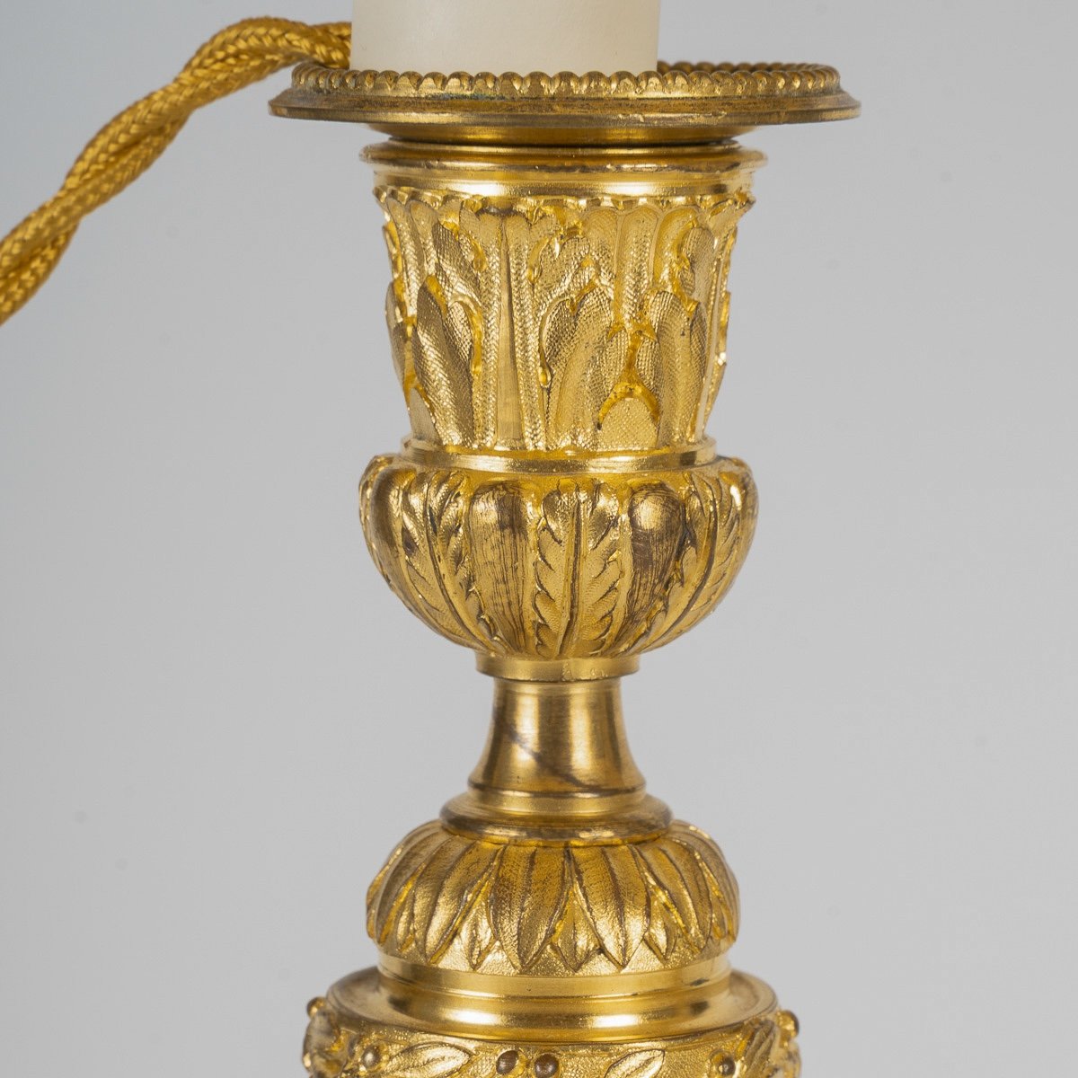 Pair Of Chiseled And Gilded Bronze Candlesticks Mounted As Lamps Of Louis XVI Style-photo-3