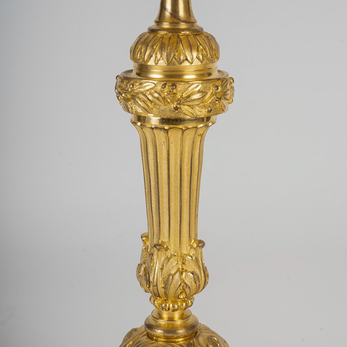 Pair Of Chiseled And Gilded Bronze Candlesticks Mounted As Lamps Of Louis XVI Style-photo-4