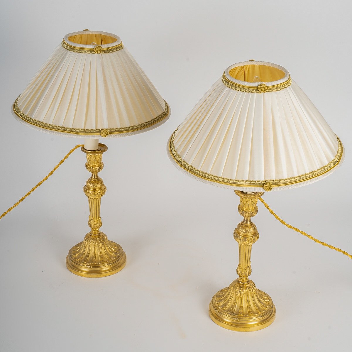 Pair Of Chiseled And Gilded Bronze Candlesticks Mounted As Lamps Of Louis XVI Style-photo-2